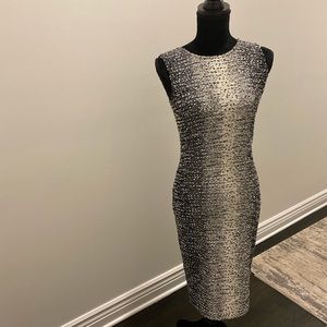 St. John Black Gray White Knit  Sheath Dress